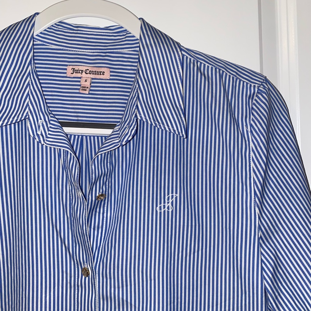 Juicy couture blue and white striped button down size small
